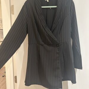 Charlotte Russe Black Pinstripe Wrap-Style Blazer romper